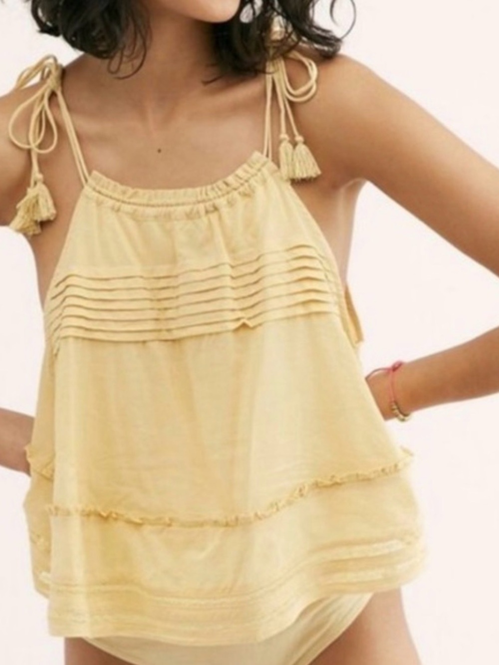Free people Women’s Lightweight Tie-Shoulder bodysuit in Pale Yellow